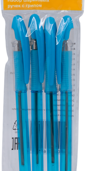 Набор шариковых ручек ЛЕНТА, синий, с мягкой манжетой, 4шт