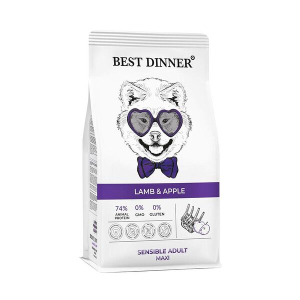 Корм для собак BEST DINNER для крупн.пор. склонн.к аллергии и пробл.с пищ.,ягненок с яблоком сух.3кг