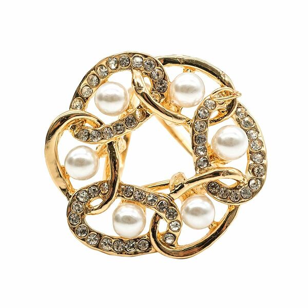 1147926 Зажим для платка 'Звенья' с жемчужиной, цвет белый в золоте