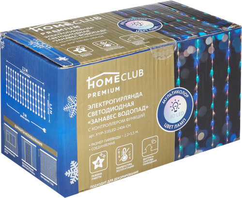 

Электрогирлянда светодиодная Homeclub Premium 240LED-ламп, мультиколор, 4 режима 2.2x1.5 м, IP44 Арт. XYIP-31ELED-240A-CM
