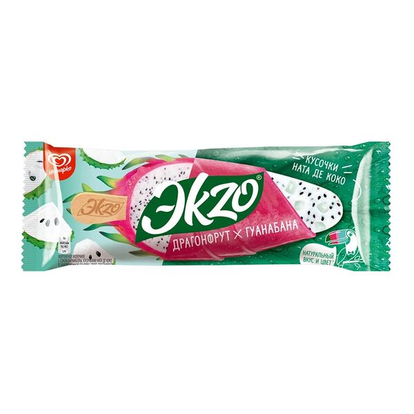 Мороженое молочное Экzo драгонфрут + гуанабана с кусочками Ната де коко