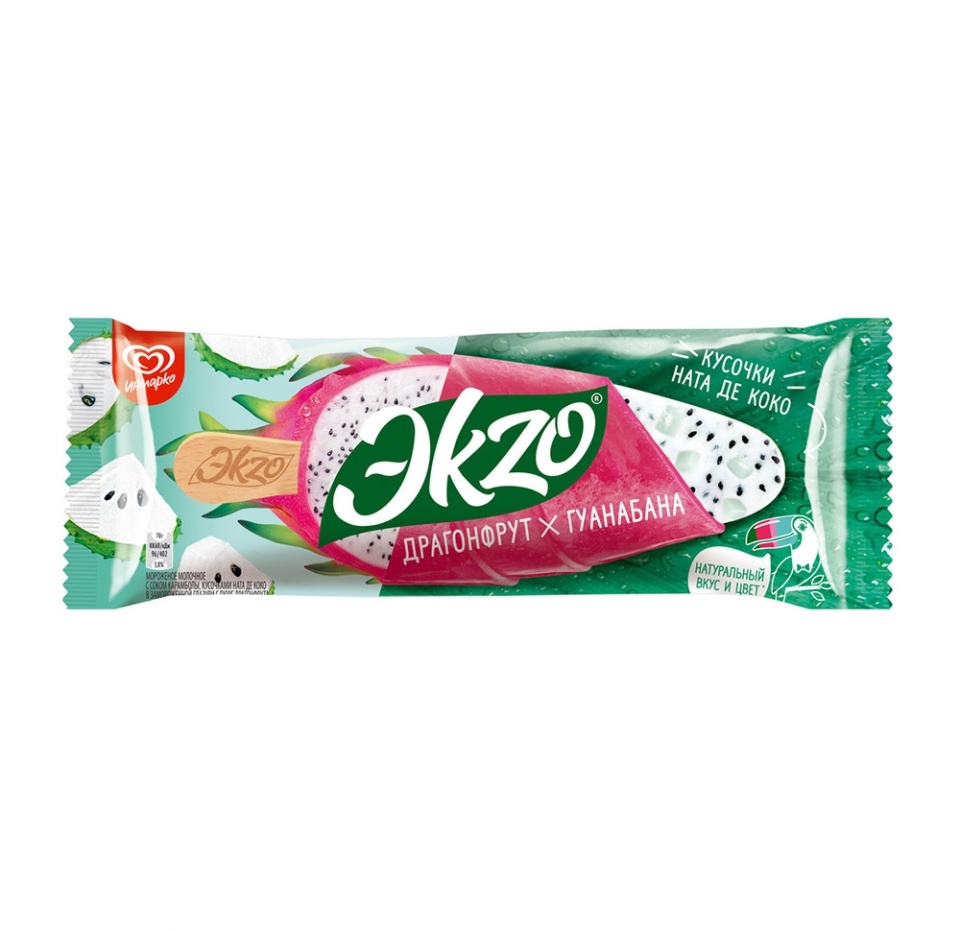 

Мороженое молочное Экzo Драгонфрут + Гуанабана с кусочками Ната де коко 70 г