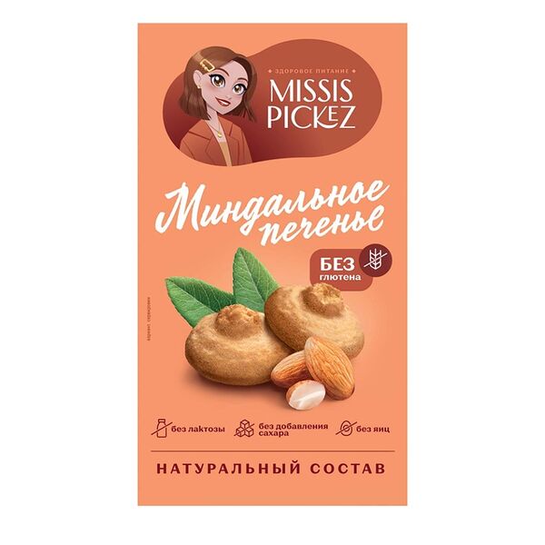 Печенье безглютеновое Missis Pickez Миндаль с сиропом топинамбура 85г, Россия