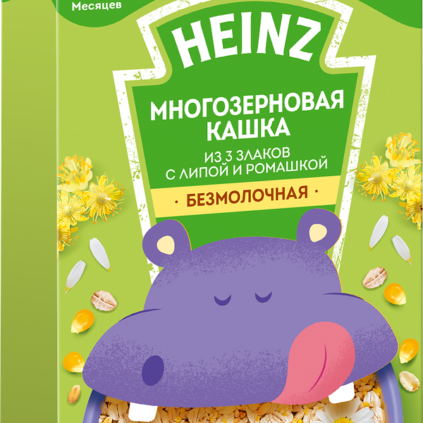 Каша многозерновая HEINZ безмолочная из 3-х злаков с липой и ромашкой, с 6 месяцев, 180г
