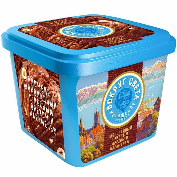 Мороженое Сам-По Вокруг света пломбир шоколадный с лесным орехом и карамелью