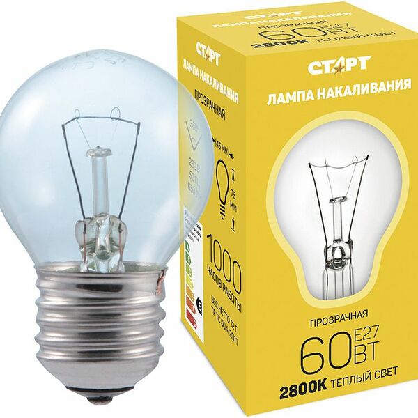 Лампа накаливания Старт E27 прозрачная, шар, 60 Вт