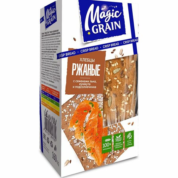 Хлебцы Magic Grain ржаные с семенами льна кунжута подсолнечника, 160г