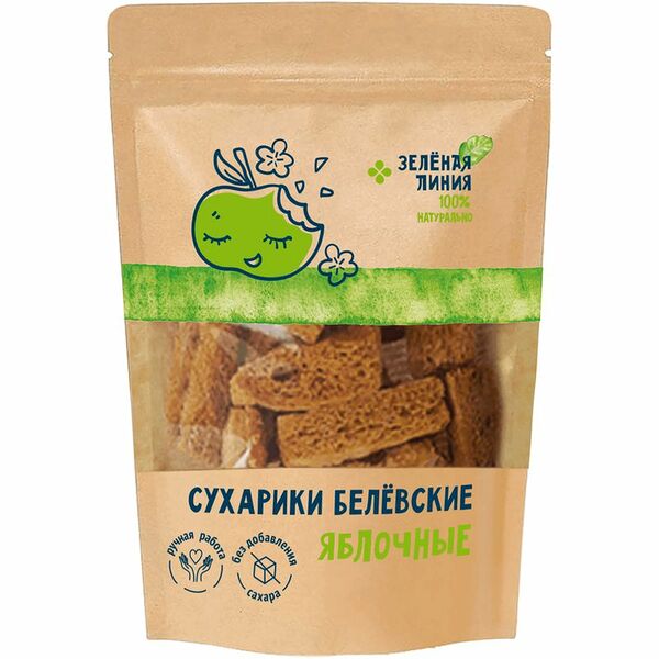 Сухарики Белёвские яблочные из пастилы без сахара Зелёная Линия, 50г