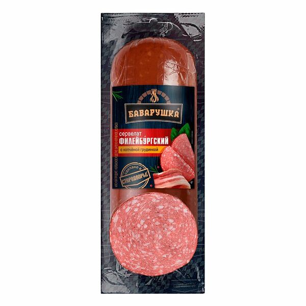 Сервелат варёно-копчёный Баварушка Филейбургский с копчёной грудинкой, 350г