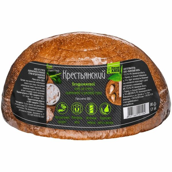 Хлеб Рижский хлеб Крестьянский бездрожжевой заварной в нарезке, 300г
