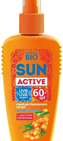 Спрей для безопасного загара Sun Active Ecolla-Bio SPF 60+ для всей семьи 120мл