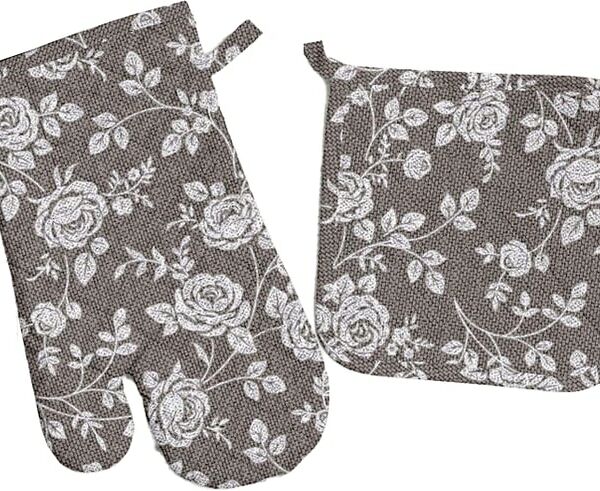 Комплект кухонный Василиса Розы на льне Рукавица + Прихватка