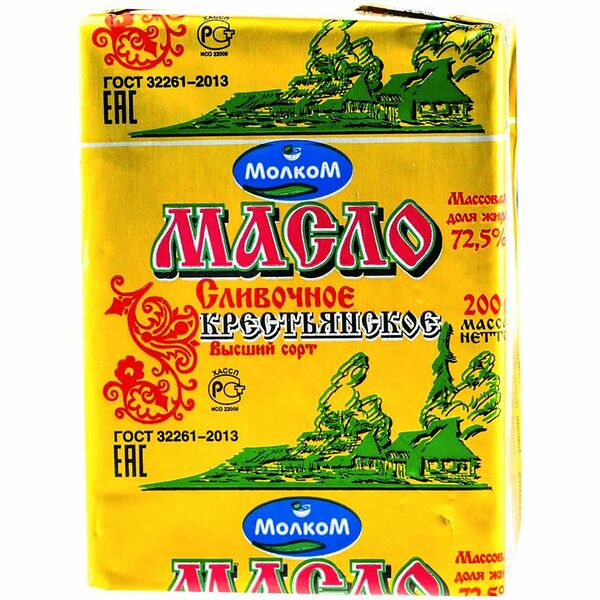 Масло Молком Крестьянское 72.5%, 200г