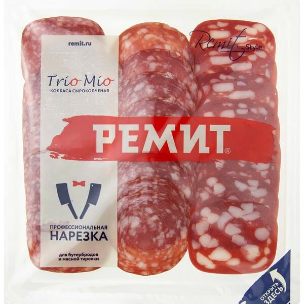 Колбасы сырокопченые Ремит Ассорти TrioMio нарезка 100 г