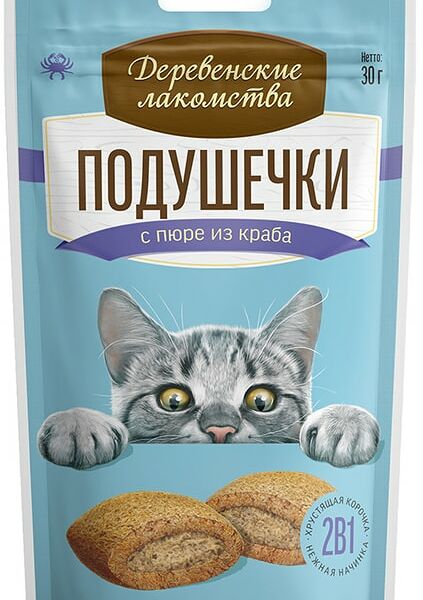 Лакомство для кошек Деревенские лакомства Подушечки с пюре из краба 30г