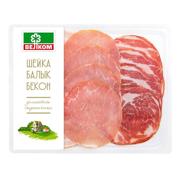 Ассорти сырокопченое Велком Шейка-балык-бекон, нарезка, 150г