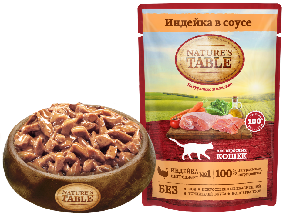 

Влажный корм для кошек Nature’s Table Индейка в соусе 85 г
