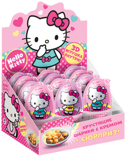 

Хрустящие шарики Hello Kitty с кремом и игрушкой в капсуле в форме яйца 1 шт дизайн в ассортименте 15 г