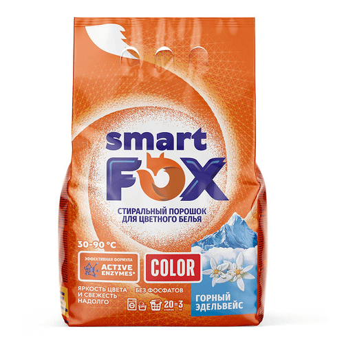 Порошок для стирки Smart Fox Color Горный эдельвейс 3кг