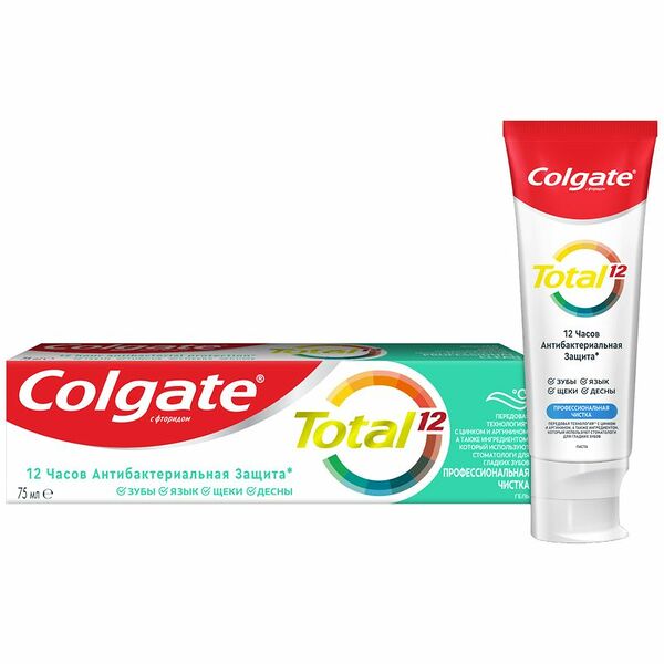 Зубная паста Colgate Total 12 Профессиональная Чистка гель для защиты всей полости рта, 75мл