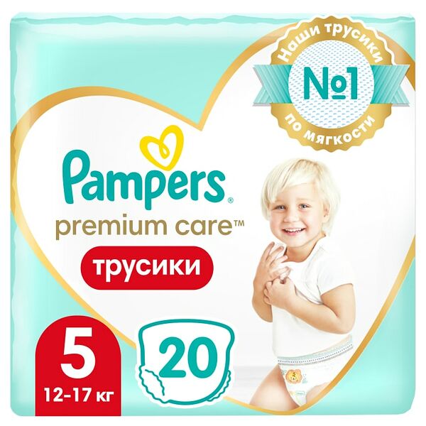 Подгузники трусики Pampers Premium Care 5 размер / 12-17кг ультрамягкие 20шт