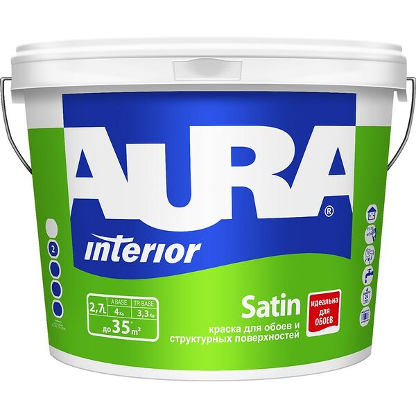 Краска акриловая для обоев под окраску AURA SATIN, 2,7л