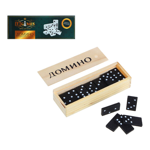 Ldgames домино дерево, в деревянном пенале 15х5см
