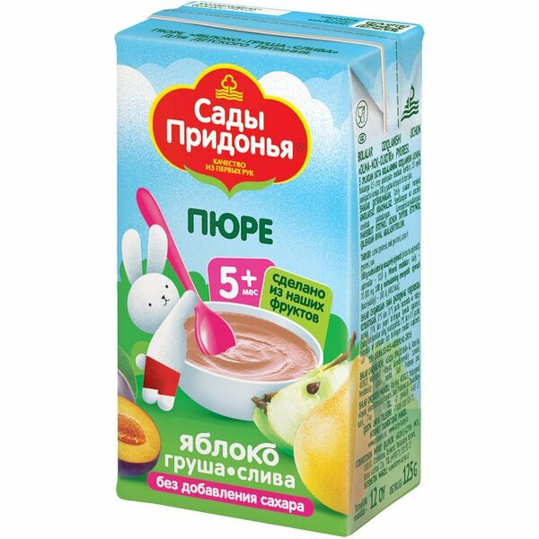 Фруктовое пюре Сады Придонья яблоко-груша-слива с 5 месяцев