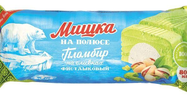 Мороженое Мишка на полюсе Пломбир на сливках фисташковый 12% 400г