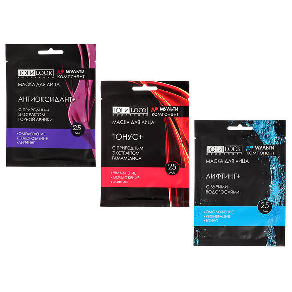 Юниlook маска тканевая для лица мультикомпонент, 25мл, 3 вида в ассортименте