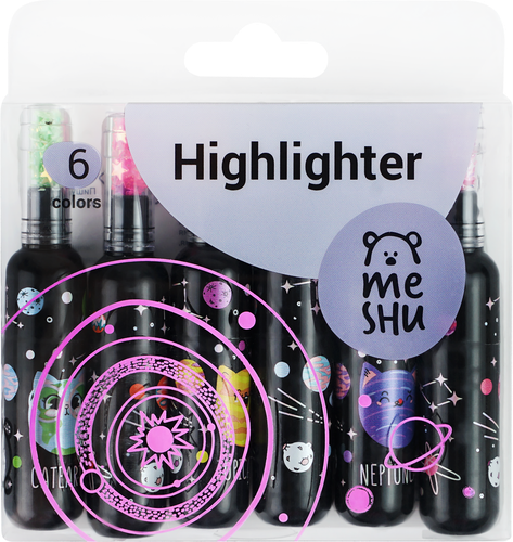 

Набор текстовыделителей Meshu Meowspace, неоновые цвета, 1–5мм, 6 цветов