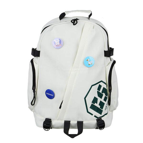 Рюкзак подростковый 47x35x18см, 1 отд., 4 карм., ручка, сетчатая спинка, значки, пэ, молочный