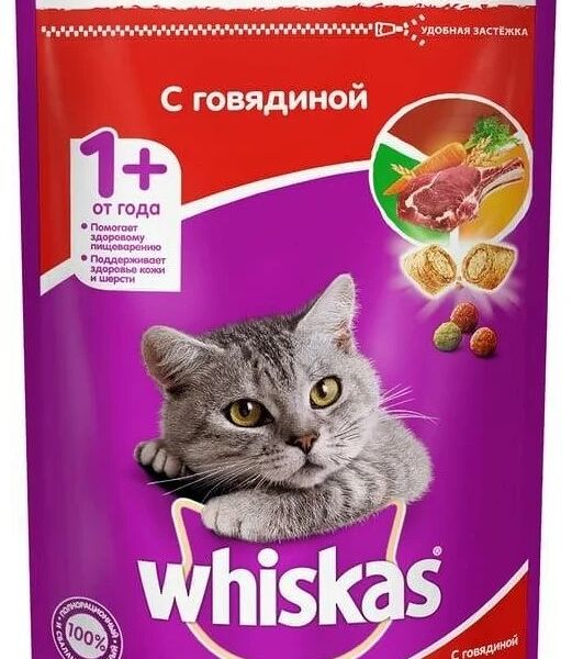 Сухой корм WHISKAS® для кошек «Вкусные подушечки с нежным паштетом, с говядиной» 350 г
