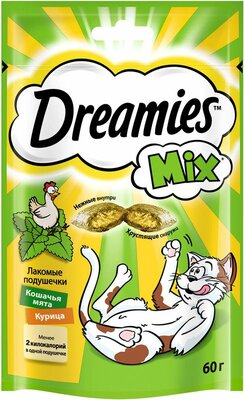 Dreamies лакомые подушечки Курица и кошачья мята