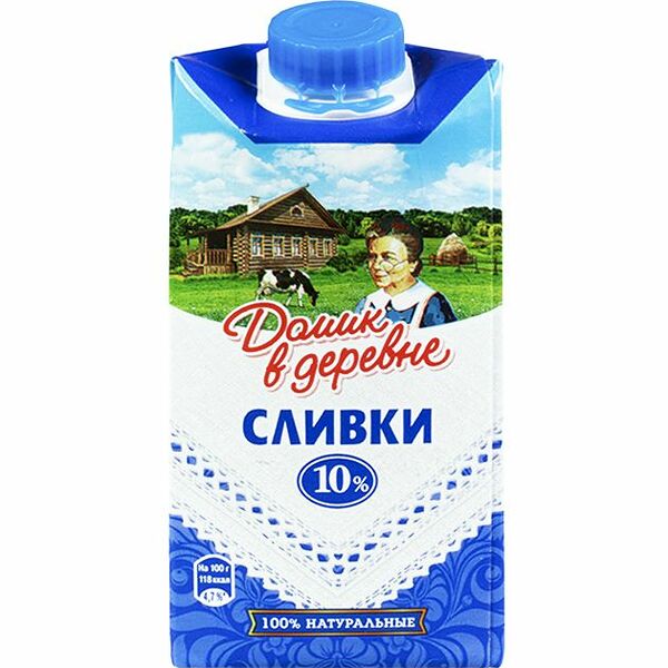 Сливки Домик в деревне 10% 480гр БЗМЖ (ВБД)