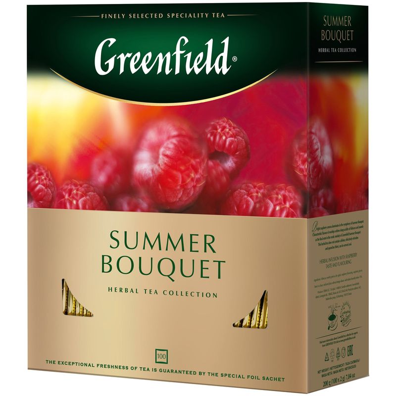 

Чай ягодный фруктовый Greenfield Summer Bouquet Малина 100 пакетиков, 200 г