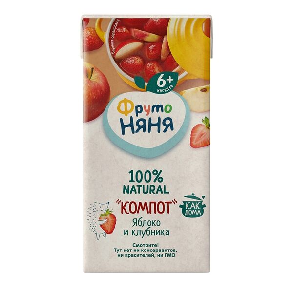 Компот детский Фрутоняня клубника-яблоко неосветленный, с 6 месяцев