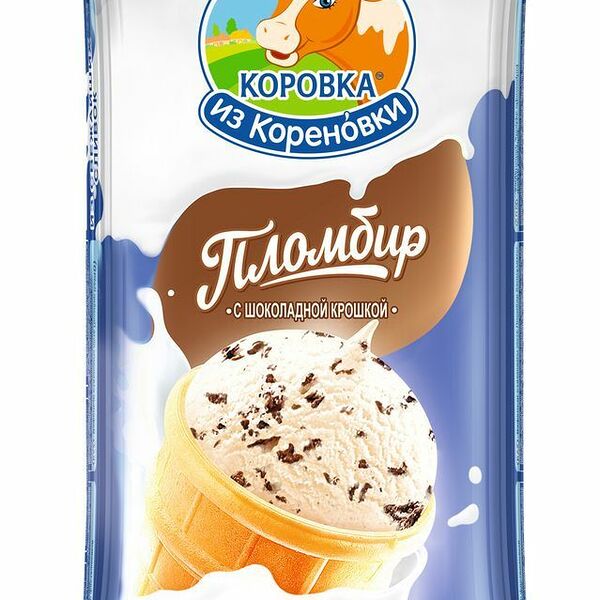 Мороженое пломбир Коровка из Кореновки Ванильный с шоколадной крошкой в вафельном стаканчике