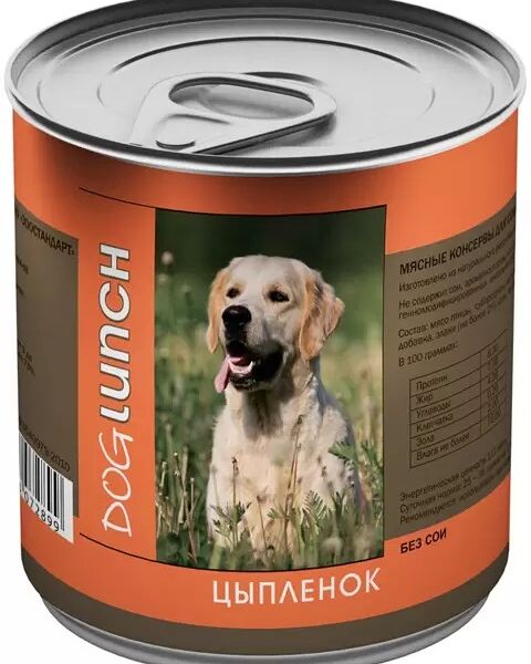 Дог Ланч консервы для собак Цыпленок, 750г