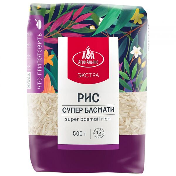Рис Агро-Альянс супер басмати шлифованный экстра 500г