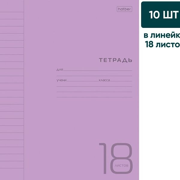 Тетрадь Hatber Фиолетовая в линейку 18л А5 10шт