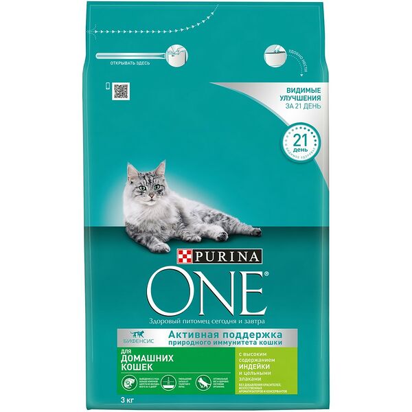 Purina One корм для домашних кошек Индейка