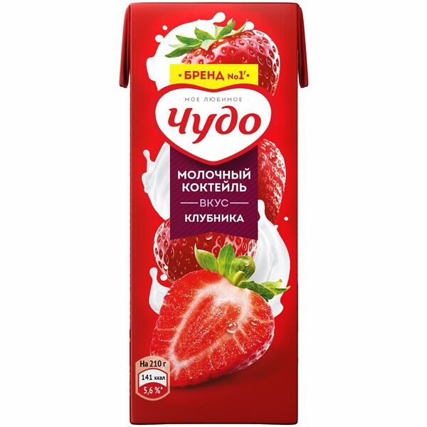 Коктейль молочный Чудо Клубника 2%, 200мл