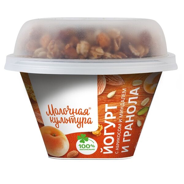 Йогурт Молочная Культура с абрикосом миндалем и гранолой с изюмом 2.7-3.5%, 190г