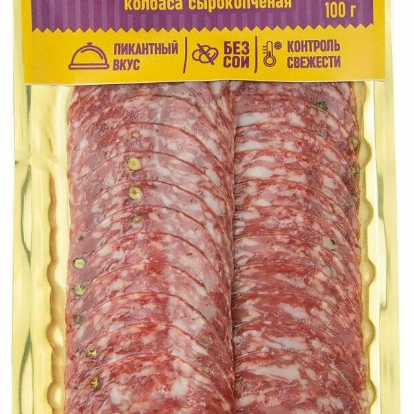 Колбаса сырокопченая Ашан Красная Птица Сальчичон с перцем в нарезке