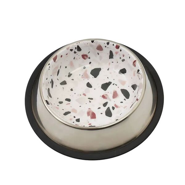 Миска для собак металлическая с пятнами резиновое основание