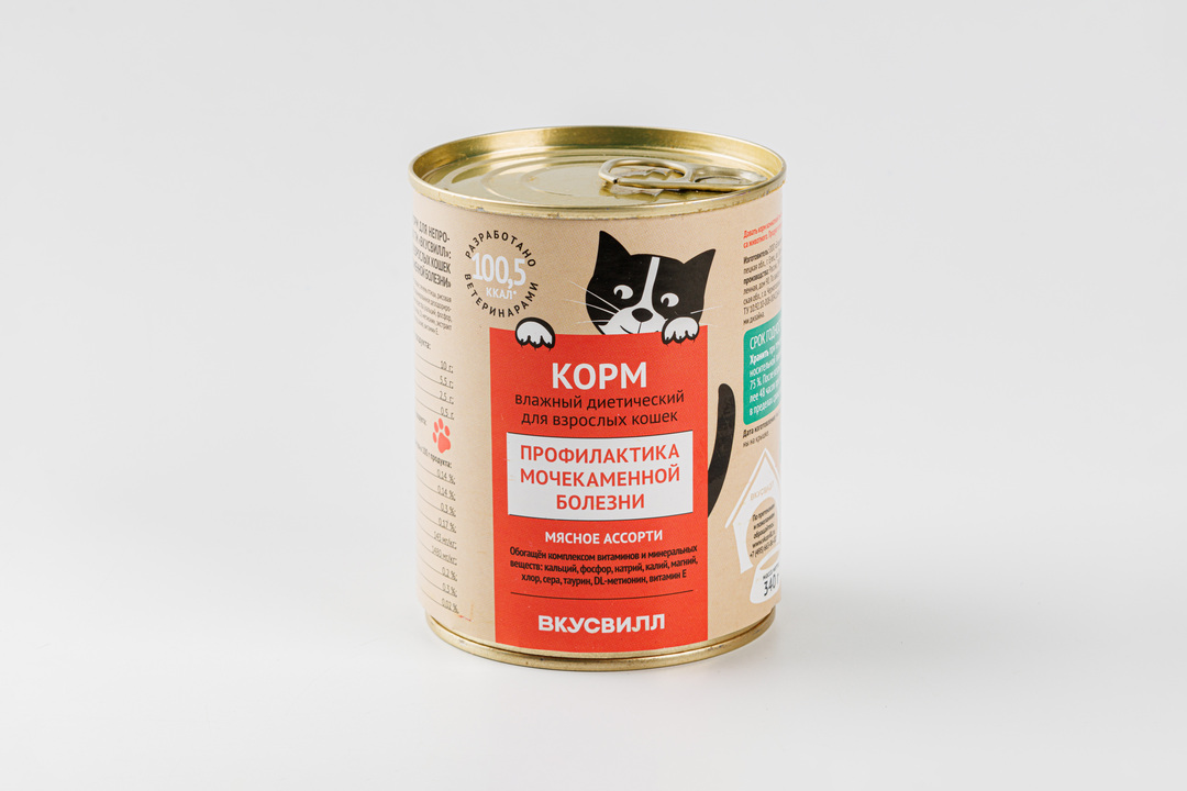 

Диетический влажный корм для кошек ВкусВилл профилактика мочекаменной болезни 340 г