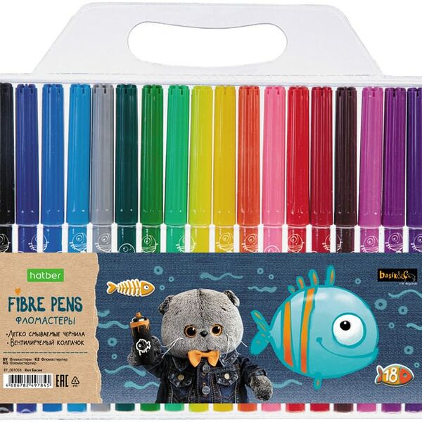 Фломастеры Hatber Eco Кот Басик 18 цветов