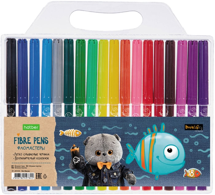 

Фломастеры Hatber ECO Кот Басик 18 цветов