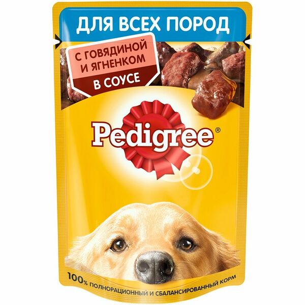 Корм Pedigree с говядиной и ягнёнком в соусе для взрослых собак всех пород, 85г